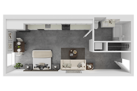 Floor plan for studio, 1 bath, 333 sqft